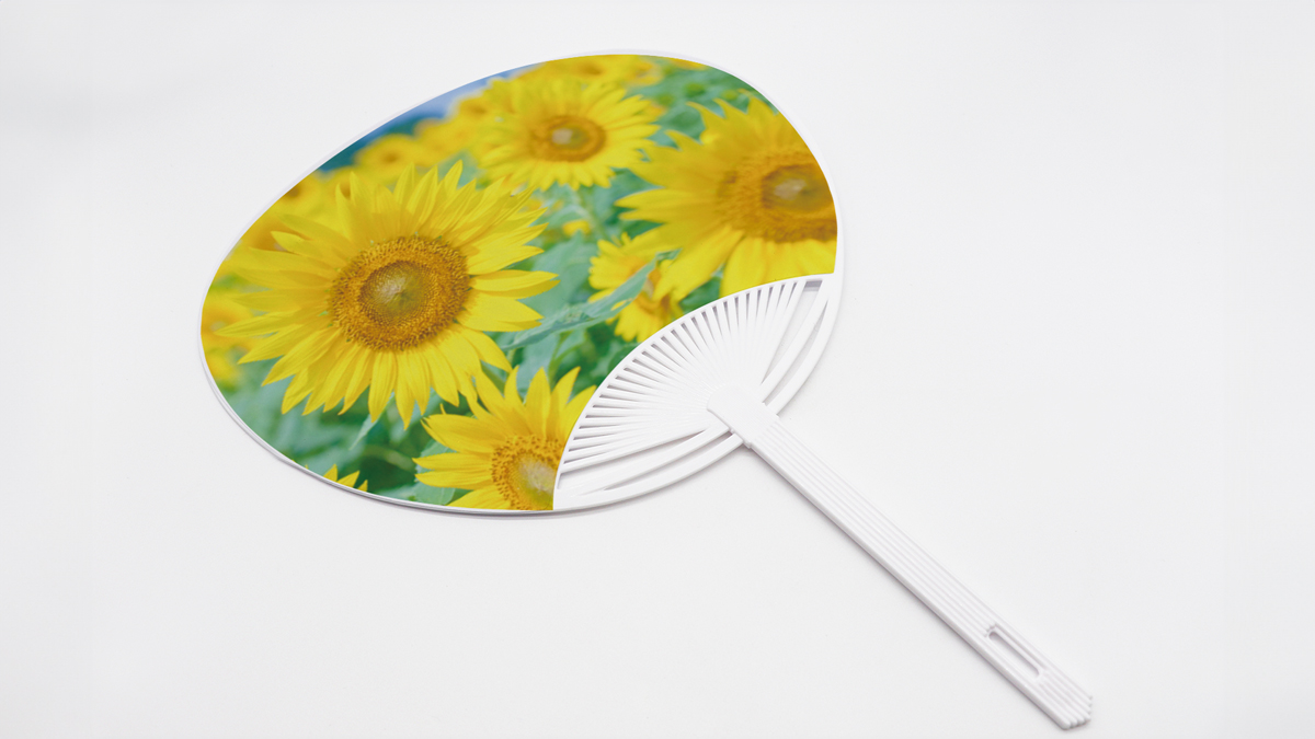 女みこし縁 うちわ 向日葵デザイン